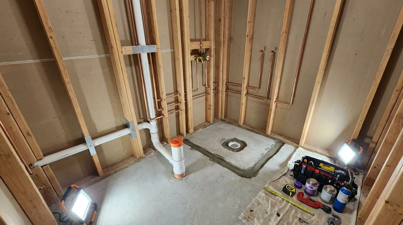 Bathroom rough-in plumbing during remodel by Johns Plumbing LLC in Coronado