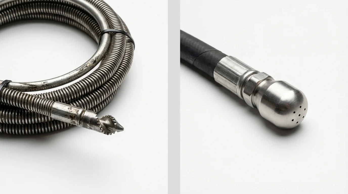 Drain snake cable and hydro jetting nozzle used for drain cleaning in Coronado, CA