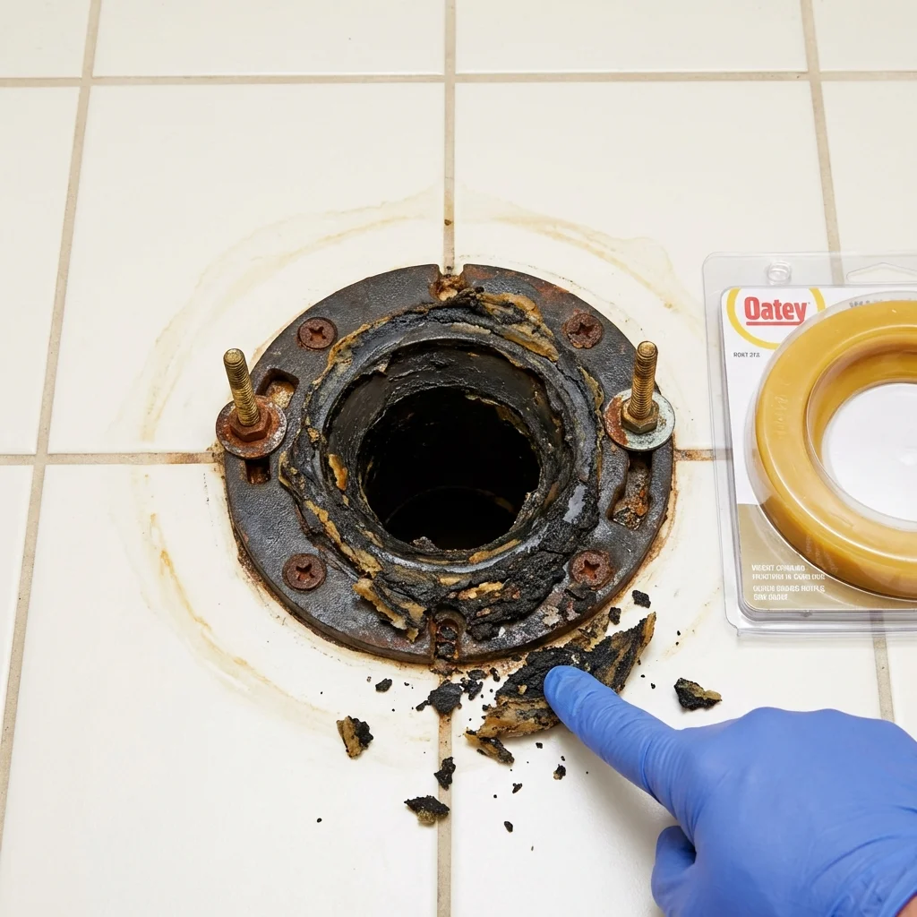 Failed wax ring showing water seepage at the base of a toilet in a Coronado, CA home